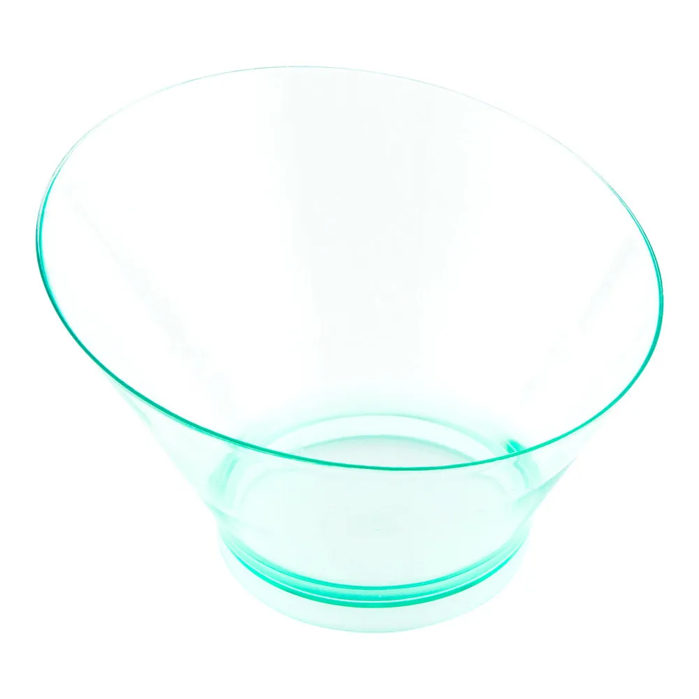 100 7 oz Round Seagreen Plastic Incline Bowls and 100 Silver Plastic 4" Mini Spoons