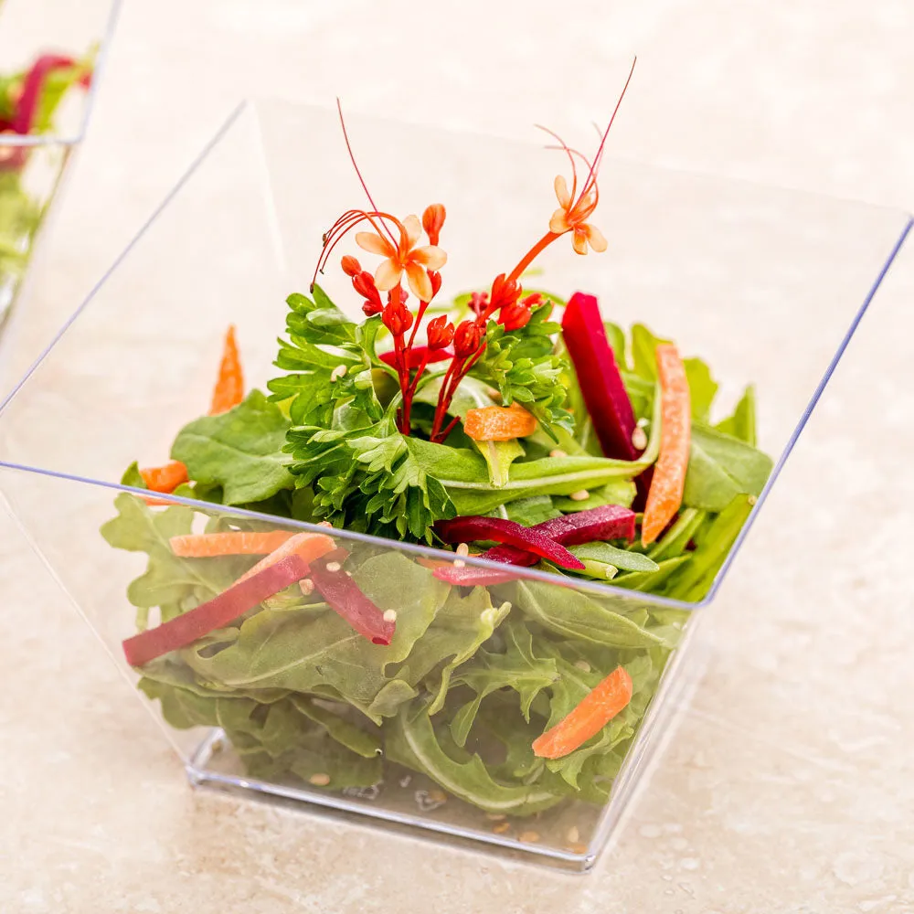 16 oz Square Clear Plastic Large Kova Bowl - 4 1/4" x 4 1/4" x 3" - 100 count box