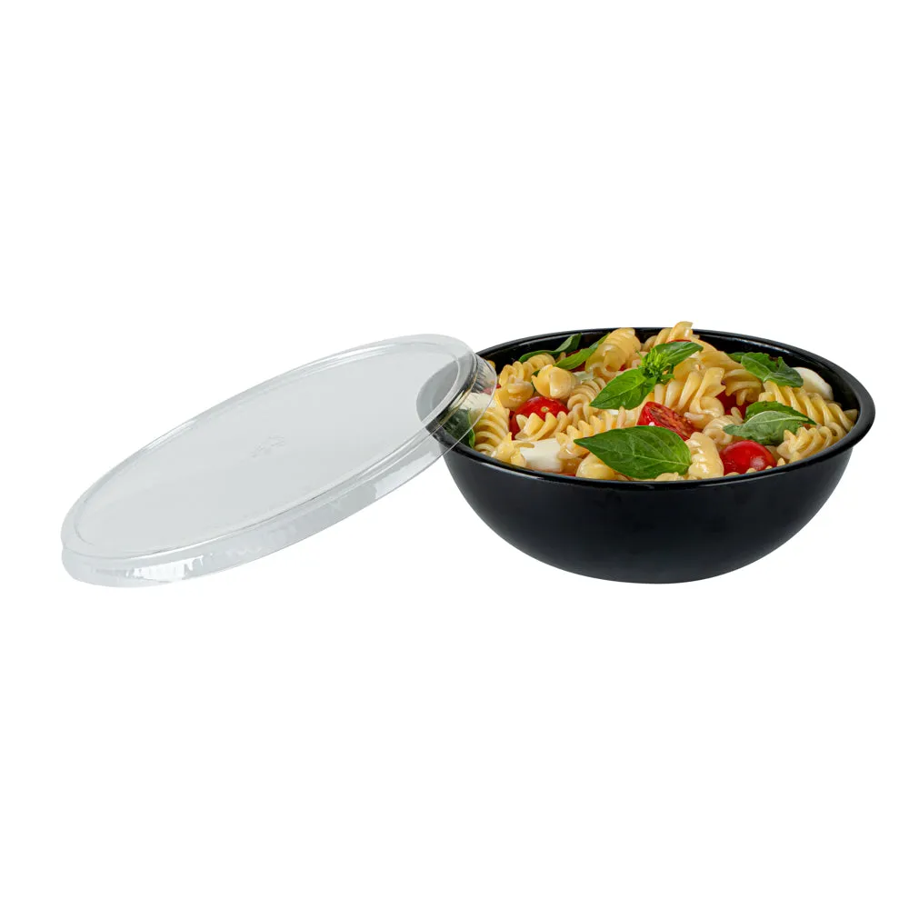21 oz Round Black Plastic Salad Bowl - 6 3/4" x 6 3/4" x 2 1/2" - 200 count box