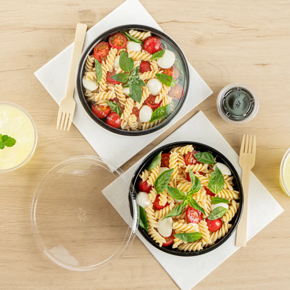 21 oz Round Black Plastic Salad Bowl - 6 3/4" x 6 3/4" x 2 1/2" - 200 count box