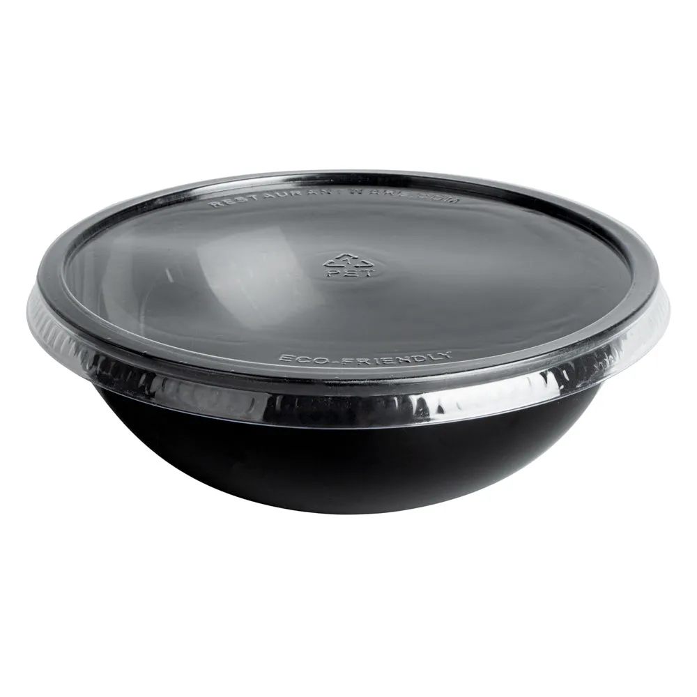 21 oz Round Black Plastic Salad Bowl - 6 3/4" x 6 3/4" x 2 1/2" - 200 count box