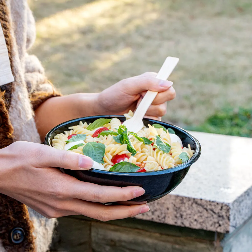 21 oz Round Black Plastic Salad Bowl - 6 3/4" x 6 3/4" x 2 1/2" - 200 count box