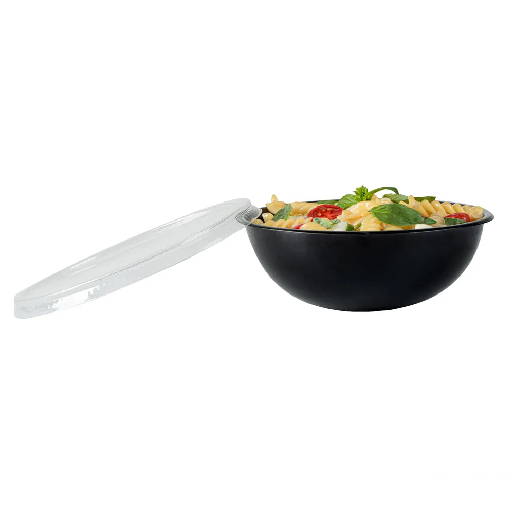 21 oz Round Black Plastic Salad Bowl - 6 3/4" x 6 3/4" x 2 1/2" - 200 count box