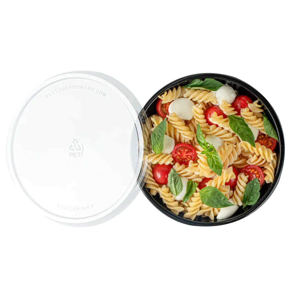 21 oz Round Black Plastic Salad Bowl - 6 3/4" x 6 3/4" x 2 1/2" - 200 count box