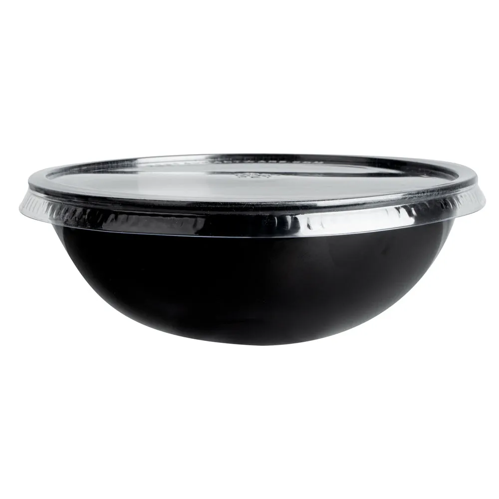 21 oz Round Black Plastic Salad Bowl - 6 3/4" x 6 3/4" x 2 1/2" - 200 count box