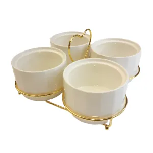 4-Division Dry Fruit Dish With Gold Stand