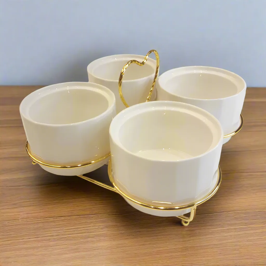 4-Division Dry Fruit Dish With Gold Stand