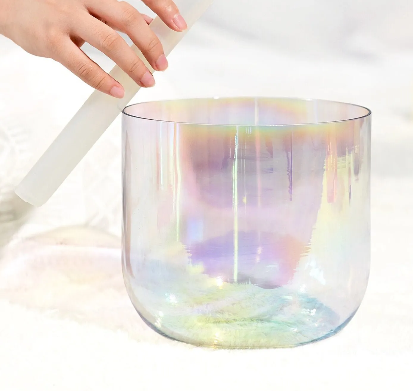 6 Inch Clear Quartz Crystal Singing Bowl Grey with Cosmic Light for Sound Healing
