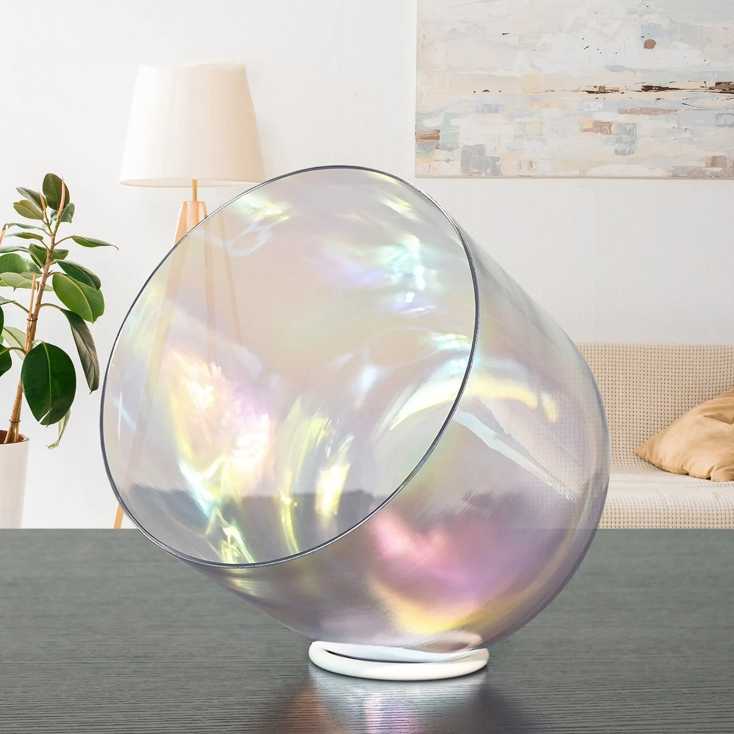 6 Inch Clear Quartz Crystal Singing Bowl Grey with Cosmic Light for Sound Healing