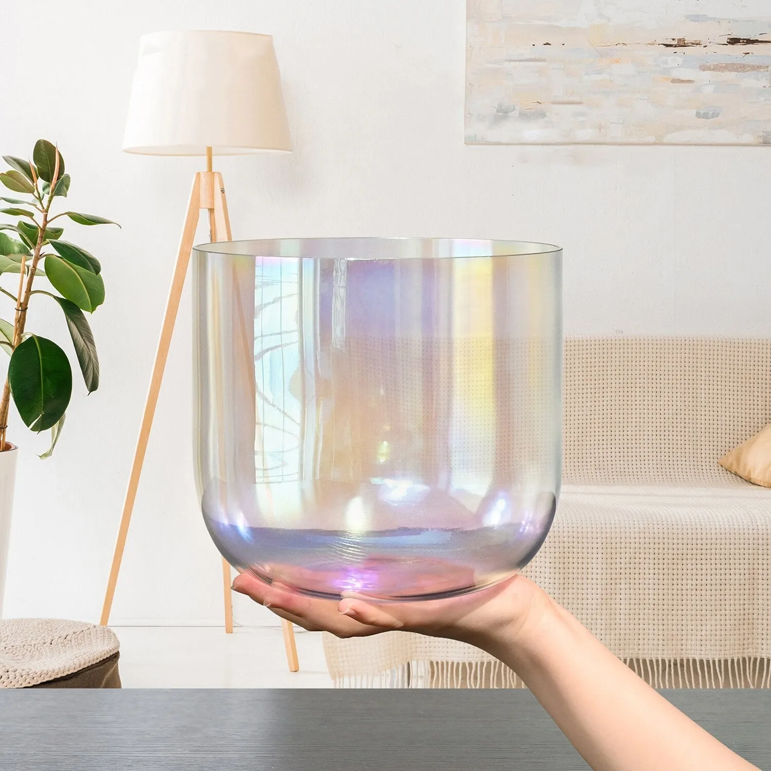6 Inch Clear Quartz Crystal Singing Bowl Grey with Cosmic Light for Sound Healing