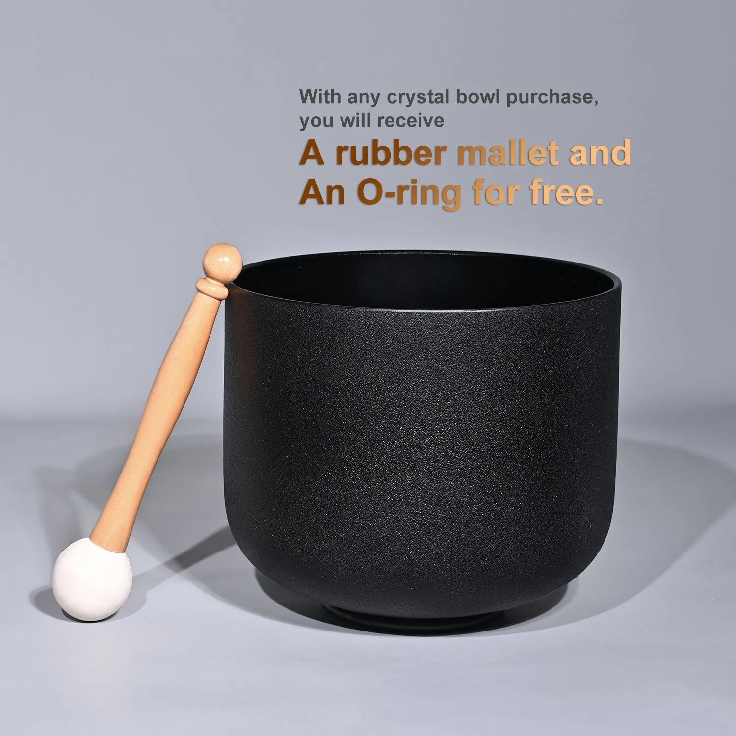 8 Inch Double Black Frosted Quartz Crystal Singing bowl - Complimentary Rubber Mallet and O-ring!