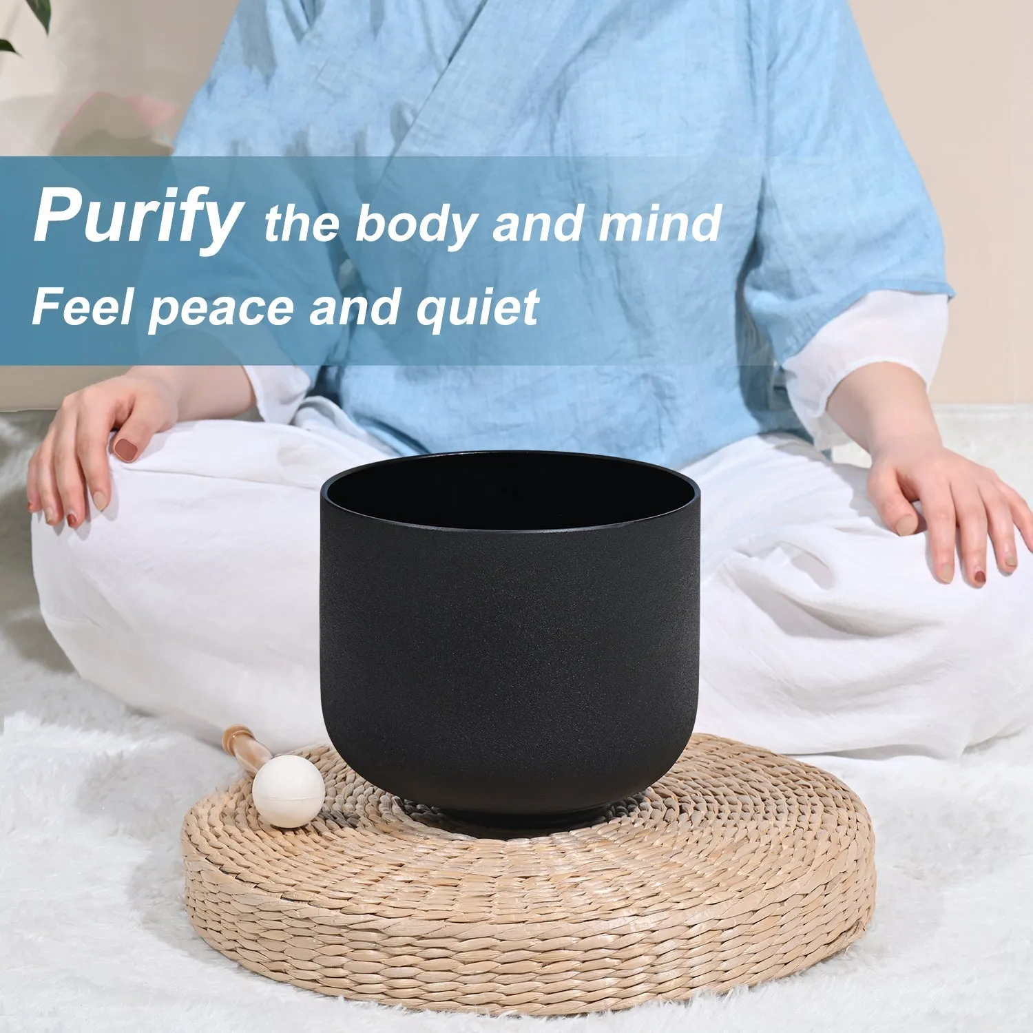 8 Inch Double Black Frosted Quartz Crystal Singing bowl - Complimentary Rubber Mallet and O-ring!