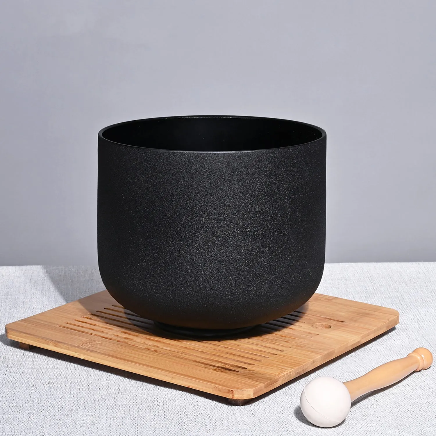 8 Inch Double Black Frosted Quartz Crystal Singing bowl - Complimentary Rubber Mallet and O-ring!