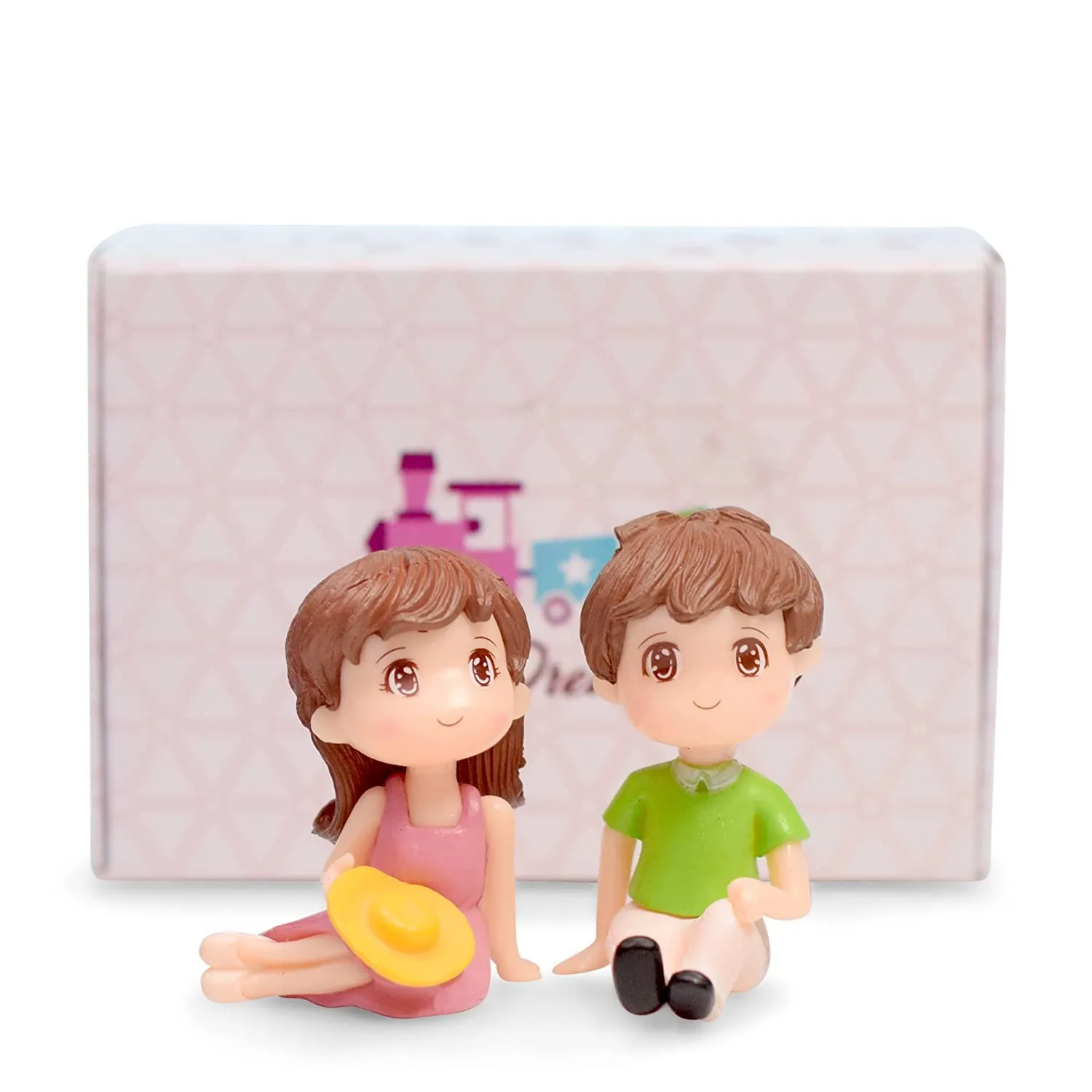 Antiq Creation Cute Relaxing Couple Resin Showpiece Miniatures Romantic Gifts for Boyfriend Girlfriend Husband Wife (Green & Pink)