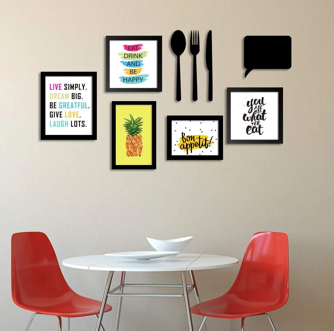 Art Street Set Of 5 Wall Photo Frame/Art Prints For Dinning Table, Kitchen Or Eating Area With Mdf Cutlery And Chalk Board - Synthetic Wood