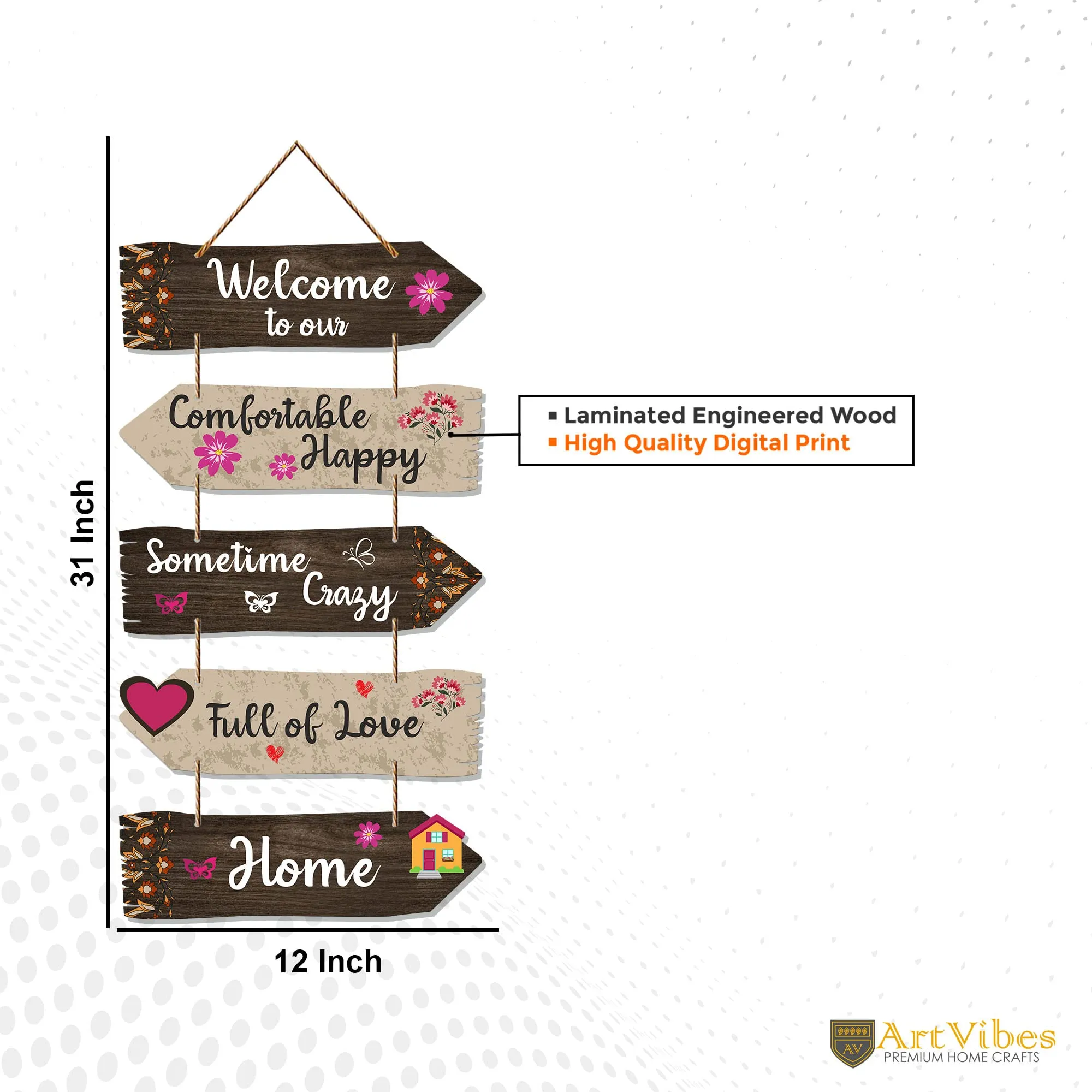 Art Vibes Home Quotes Decorative Wall Art Wooden Wall Hanger For Living Room | Bedroom | Gifts | Wood Hangings For Home Decoration | Modern Decor Items | Designer Artworks (Wh 7304N), Set Of 5