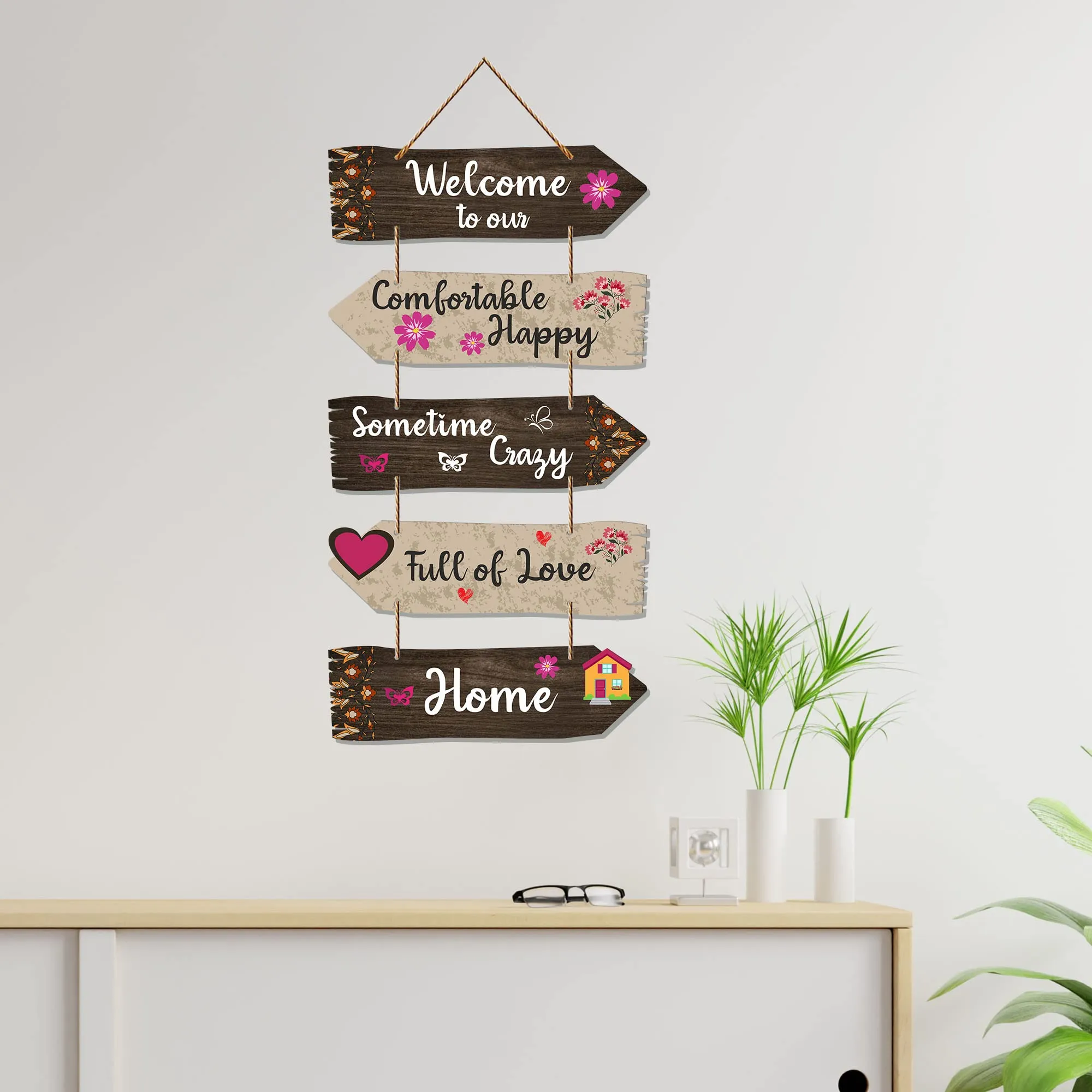 Art Vibes Home Quotes Decorative Wall Art Wooden Wall Hanger For Living Room | Bedroom | Gifts | Wood Hangings For Home Decoration | Modern Decor Items | Designer Artworks (Wh 7304N), Set Of 5