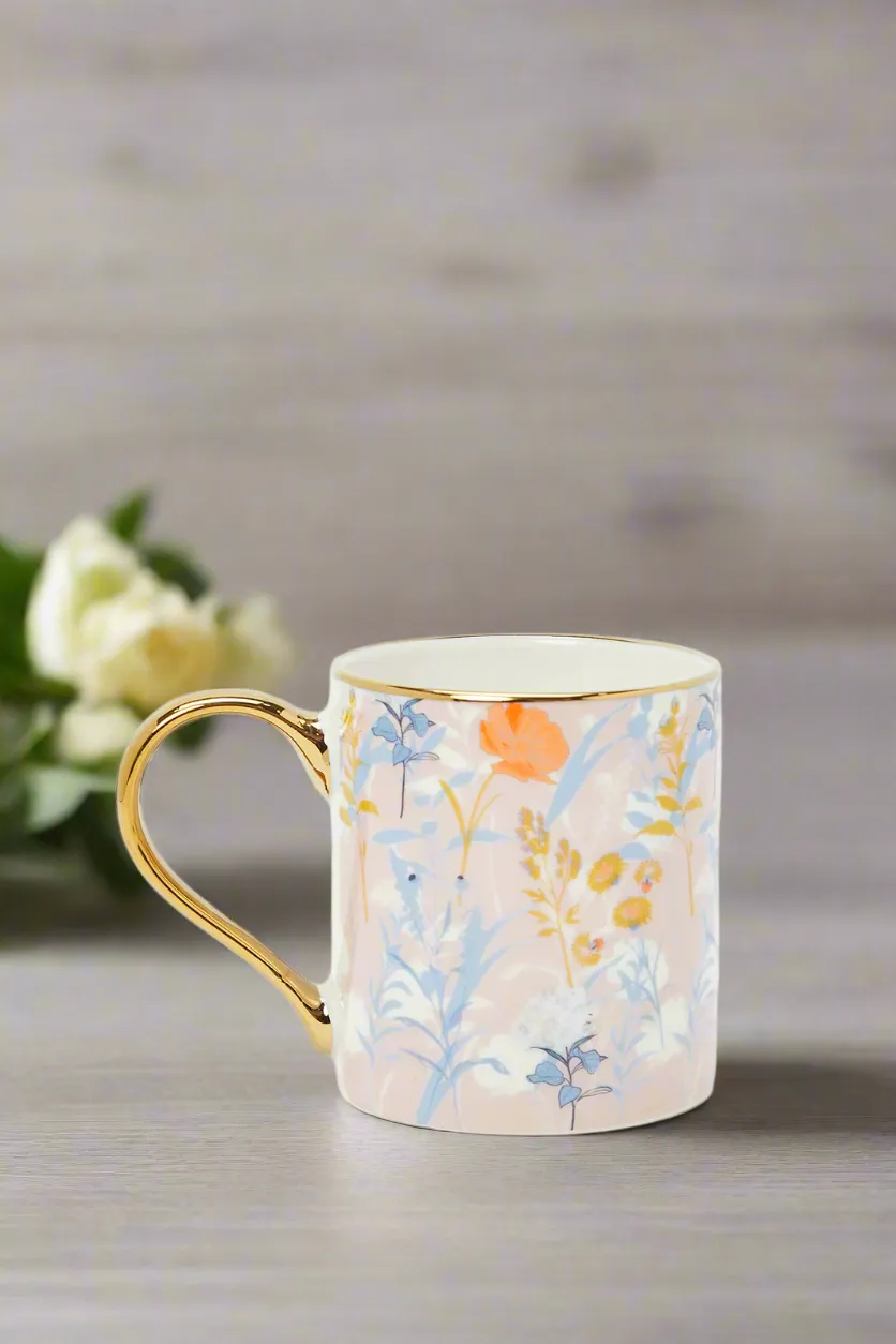 Assorted Floral Mug With Gold Handle (11oz)
