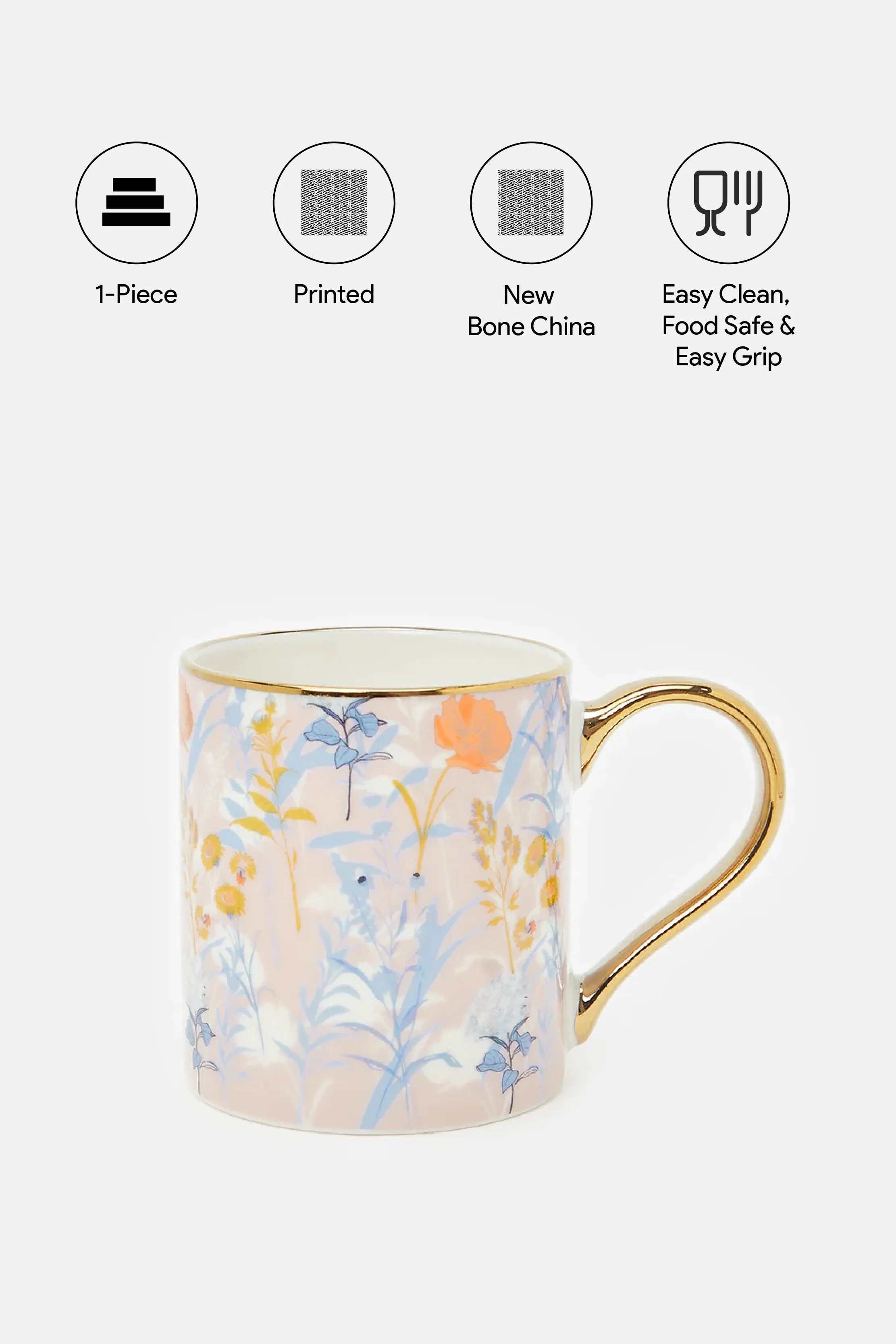 Assorted Floral Mug With Gold Handle (11oz)
