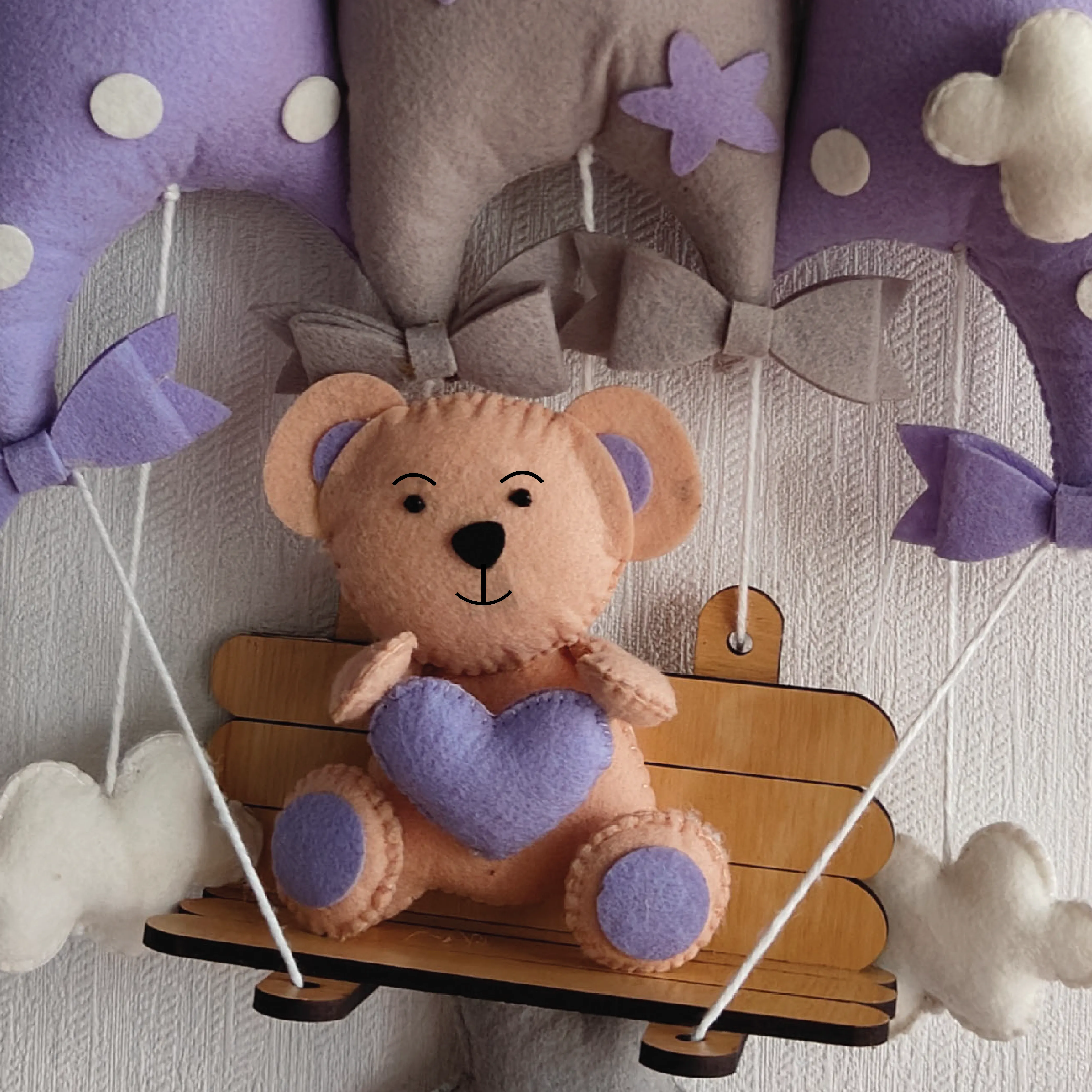 Babble Wrap Dreamy Lavender Teddy On a Swing Name Hanging