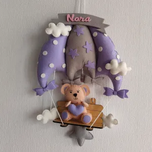 Babble Wrap Dreamy Lavender Teddy On a Swing Name Hanging