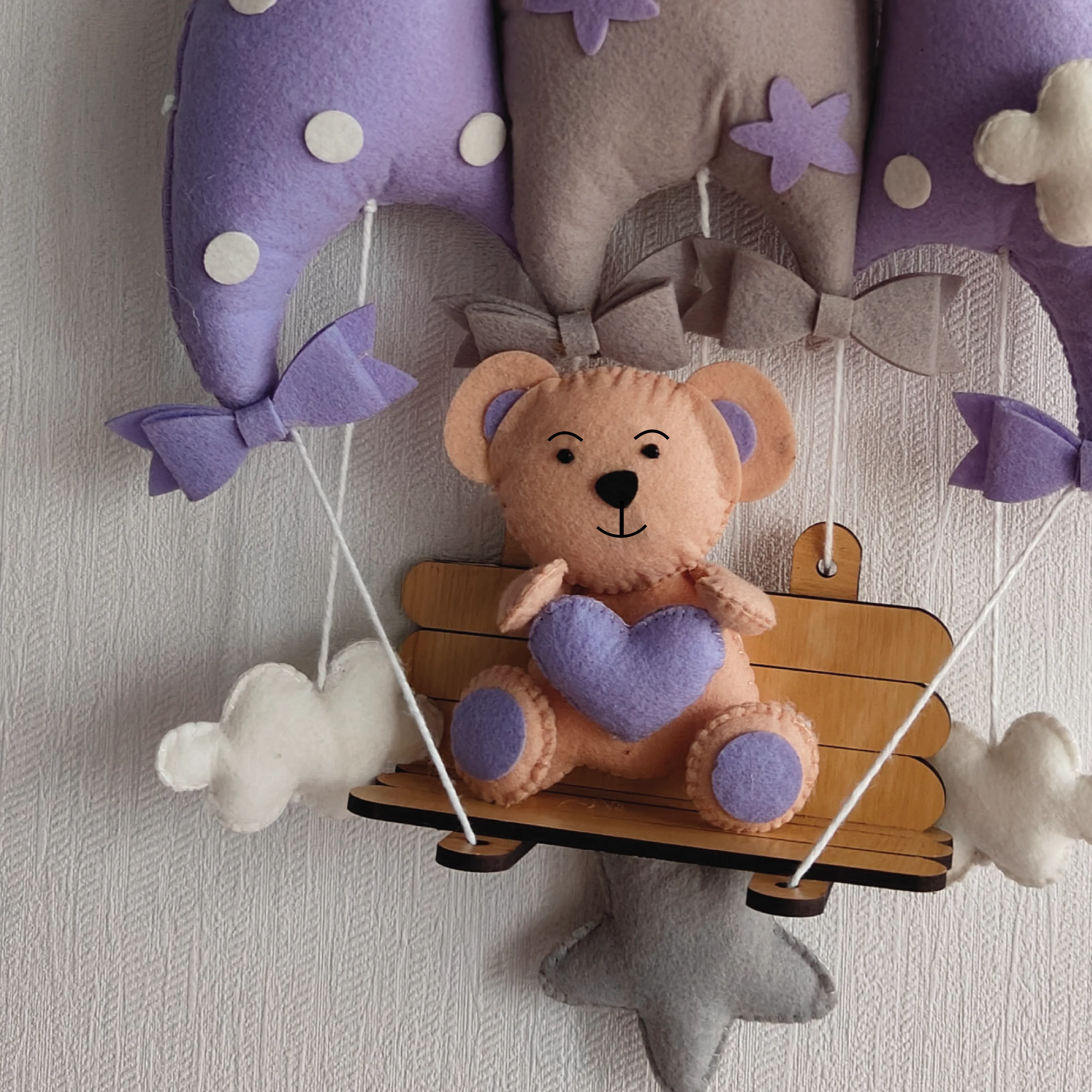 Babble Wrap Dreamy Lavender Teddy On a Swing Name Hanging