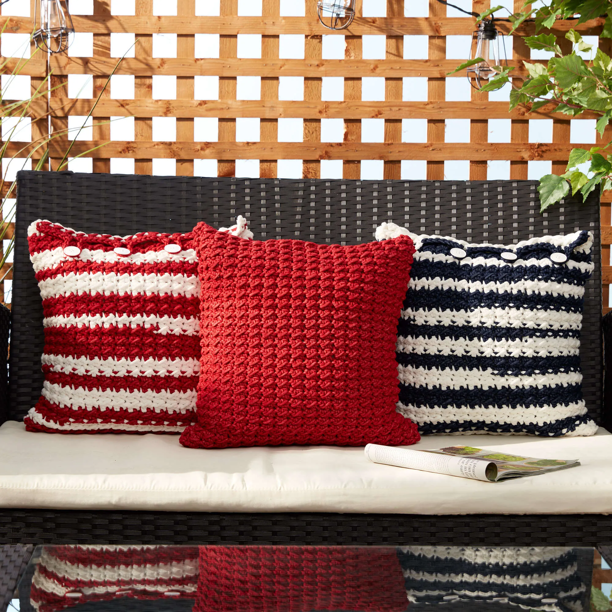Bernat Nautical Stripe Crochet Pillows