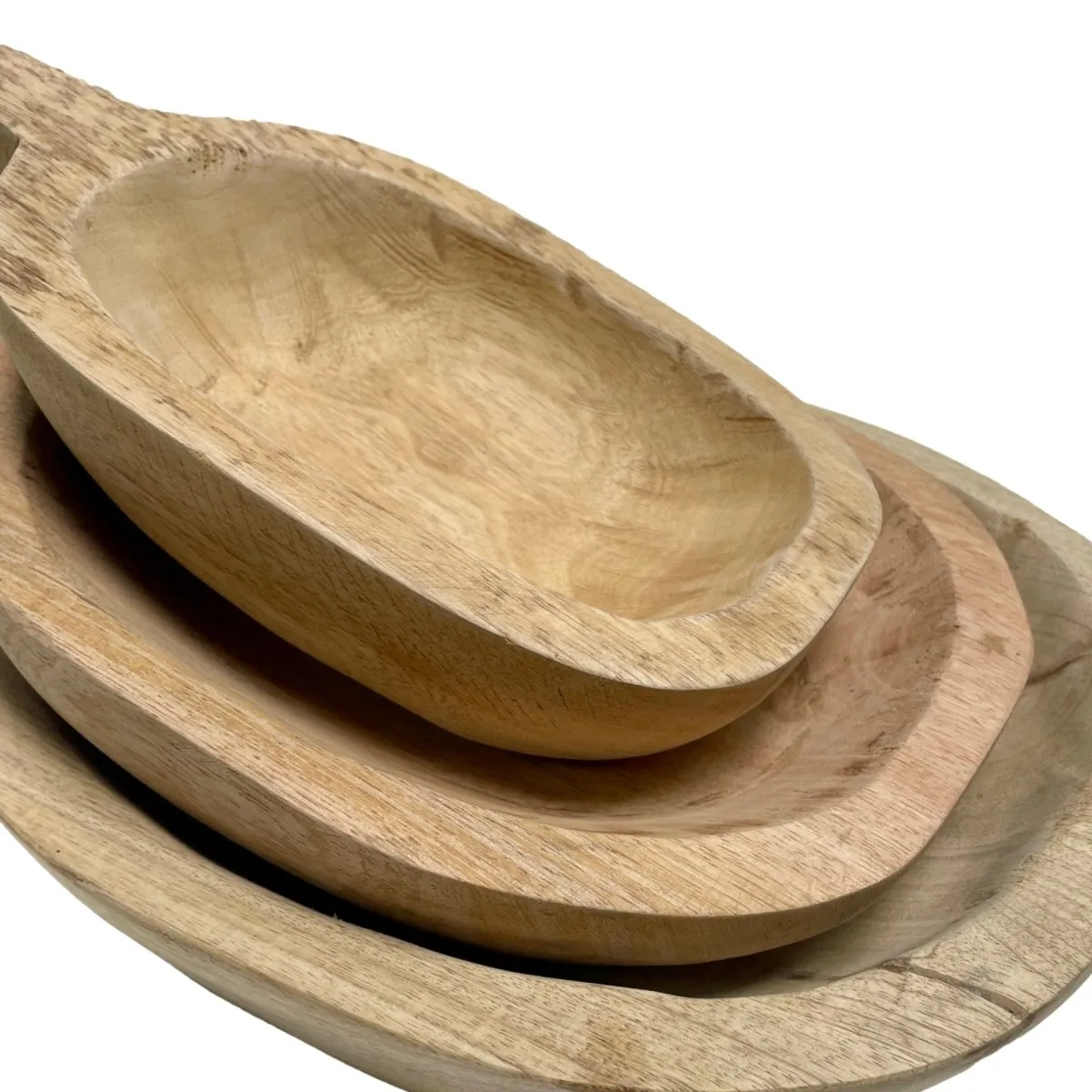 Beta Set of 3 Natural Finish Mango wood Trays with handles