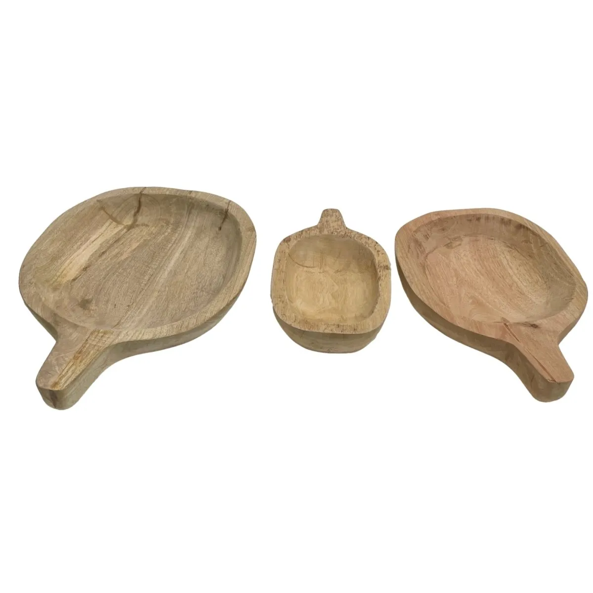Beta Set of 3 Natural Finish Mango wood Trays with handles
