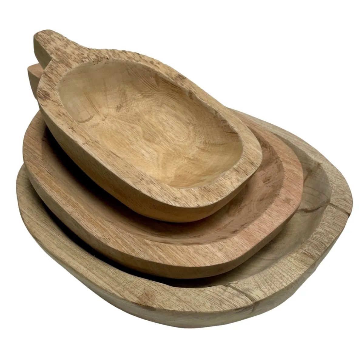 Beta Set of 3 Natural Finish Mango wood Trays with handles