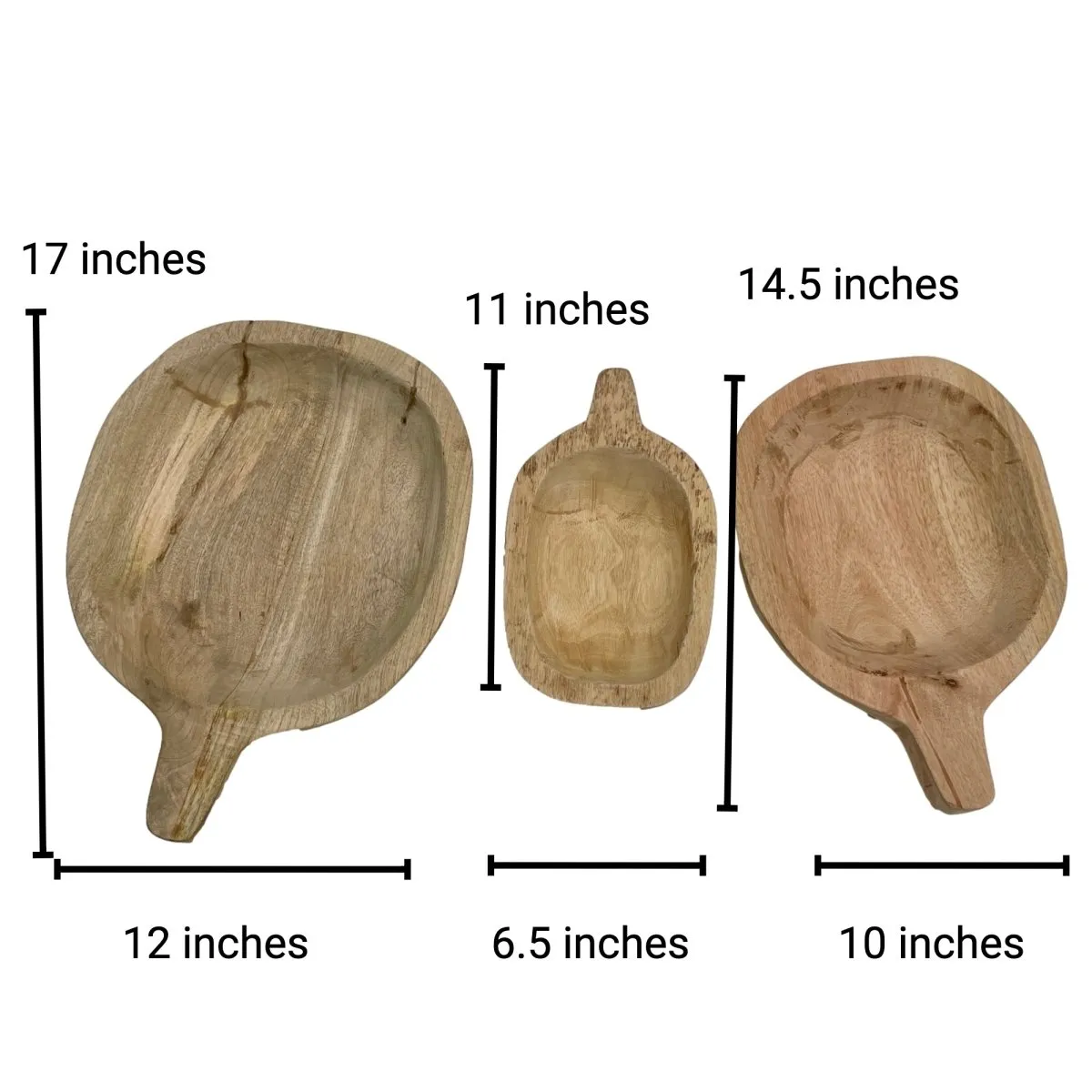 Beta Set of 3 Natural Finish Mango wood Trays with handles