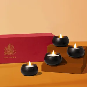 Black Metal Small Candles | Set of 4 | Vanilla | Soy Wax Candle | Gift Box