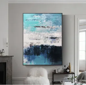 Blue Abstract Art Canvas Grey Wall Painting Cp024