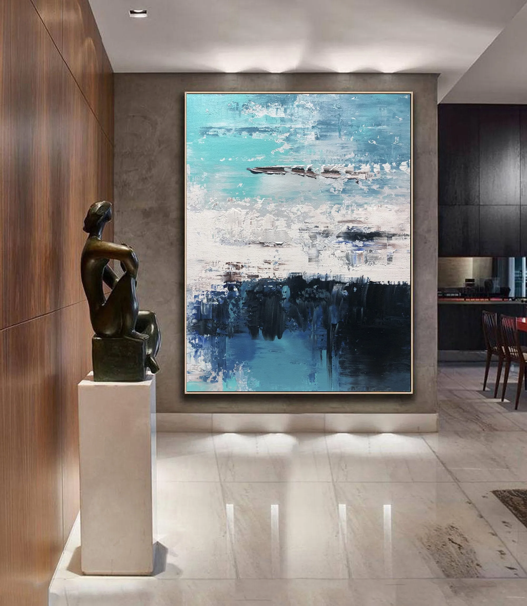 Blue Abstract Art Canvas Grey Wall Painting Cp024