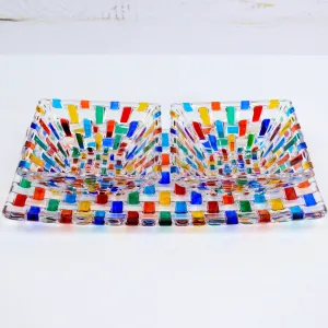 Bossanova Glass Tray with Two Square Bowls, Hand Painted Crystal, Made in Italy