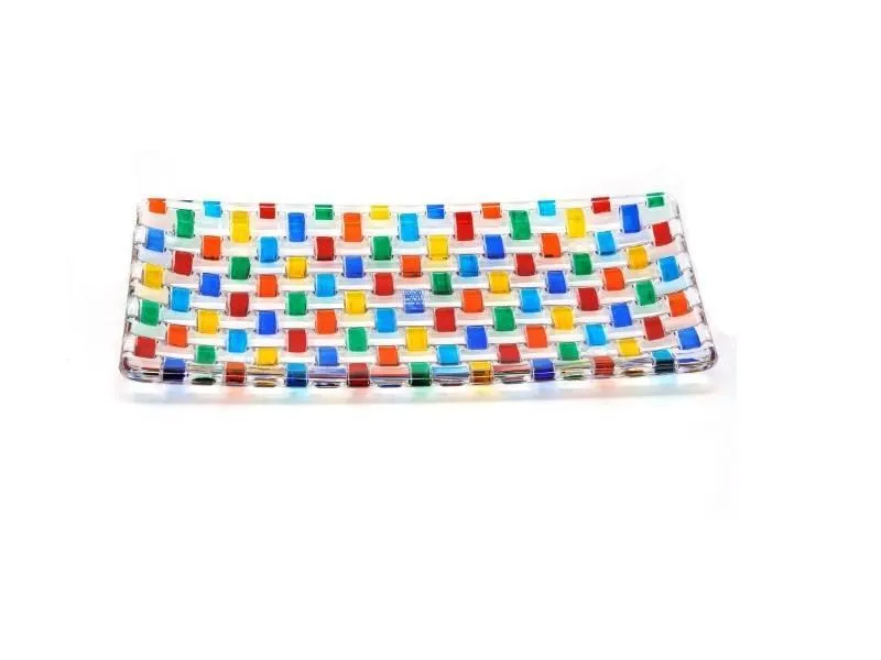 Bossanova Glass Tray with Two Square Bowls, Hand Painted Crystal, Made in Italy