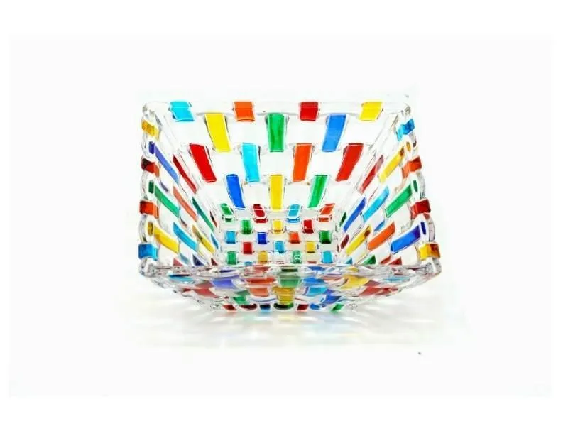Bossanova Glass Tray with Two Square Bowls, Hand Painted Crystal, Made in Italy