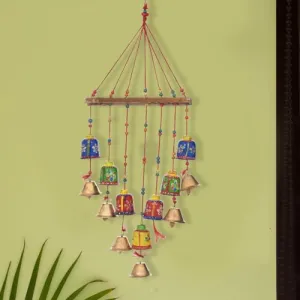 Brown Leaf Handmade Rajasthani Handcrafted Wooden Elephant Wall Hanging Home Décor Wind Chimes with Bells for Temple, House, Festivals Diwali Gift Festive Decoration(Pack of 1) (Bell Design)