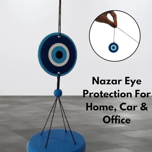 Buyab Factory® Evil Eye Wind Chimes for Home Decoration Items (29 inch) | Wall Hanging for Balcony, Living Room, Garden | Evil Eye Hanging for Brings Positive Vibes, Protection (Silver and Blue)
