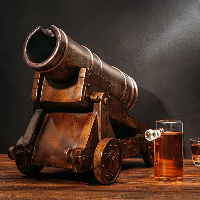 Cannon Wine & Whiskey Decanter Set with Cannon Ball Whiskey Chillers 21" L by The Wine Savant by The Wine Savant