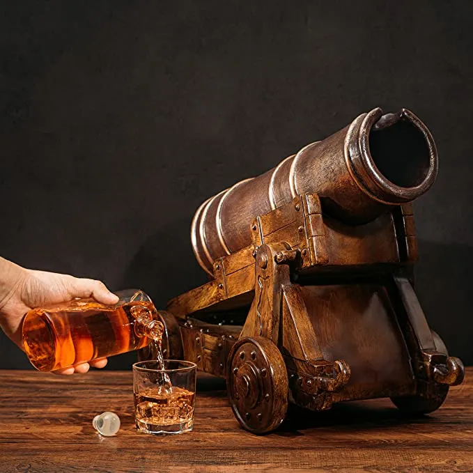 Cannon Wine & Whiskey Decanter Set with Cannon Ball Whiskey Chillers 21" L by The Wine Savant by The Wine Savant