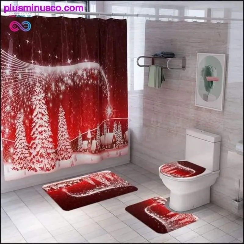 Christmas-patterned Curtain Toilet Cover Non-slip Rug Home