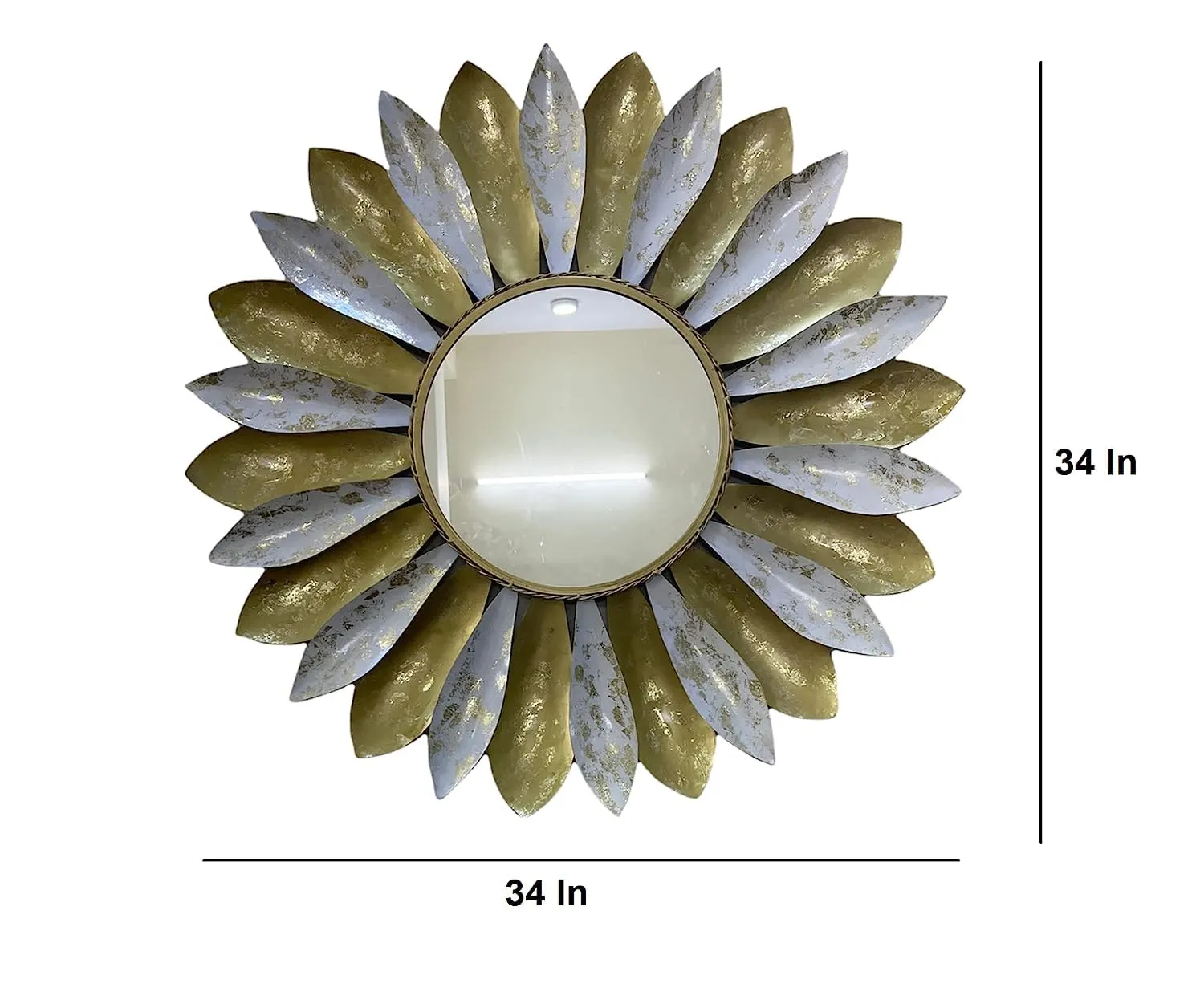 Ck Homez Metal Decorative Mirror Wall Mounted Hanging Mirror Sculpture Metal Flower Design Modern Art Mirror for Home Decor (White and Golden 34x34x2 Inch)
