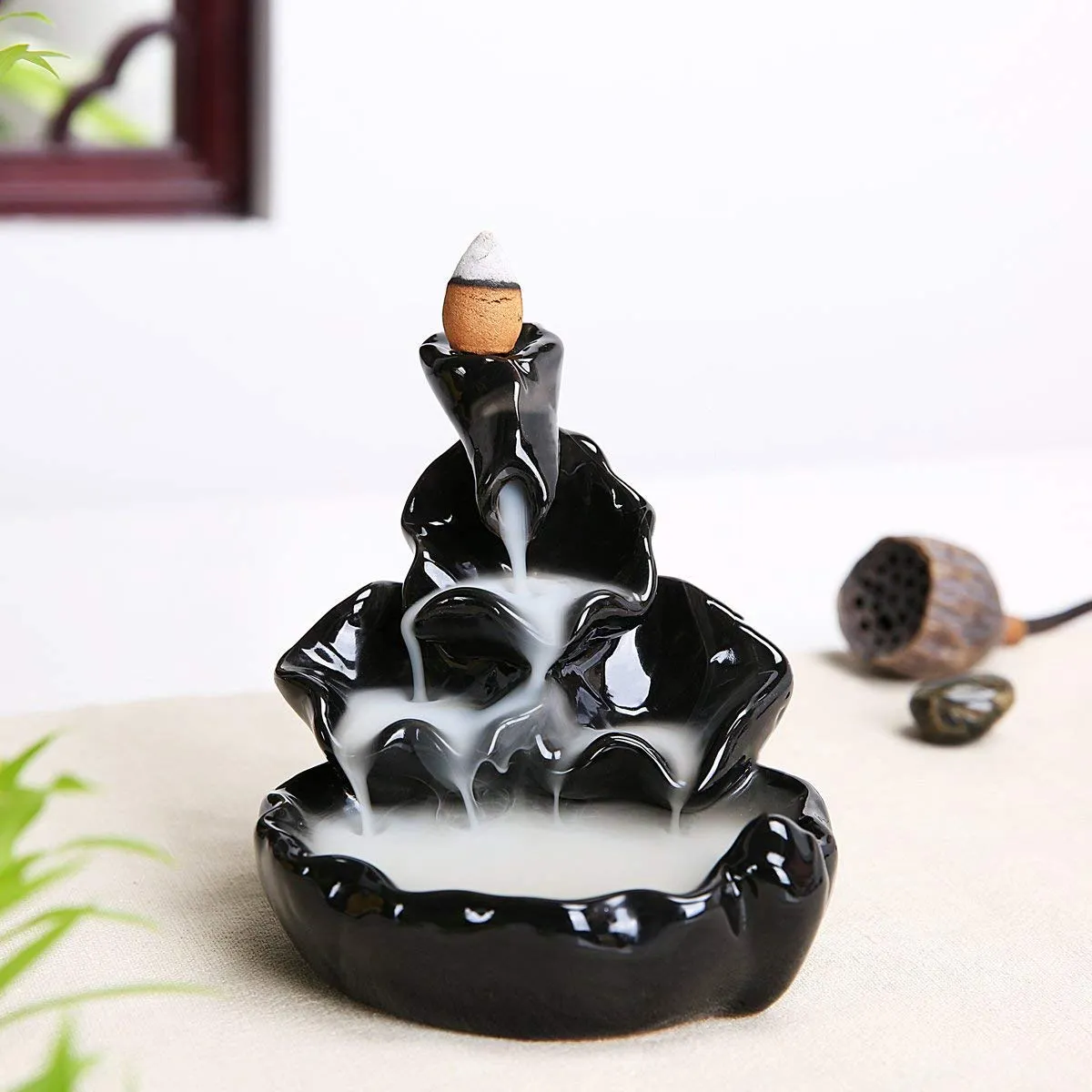 CRAFTAM Polyresin Dropping Smoke Backflow Fountain Cone Incense Holder Showpiece Figurine with Free 10 Back Flow Incense Cones Item Name