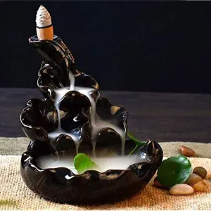 CRAFTAM Polyresin Dropping Smoke Backflow Fountain Cone Incense Holder Showpiece Figurine with Free 10 Back Flow Incense Cones Item Name