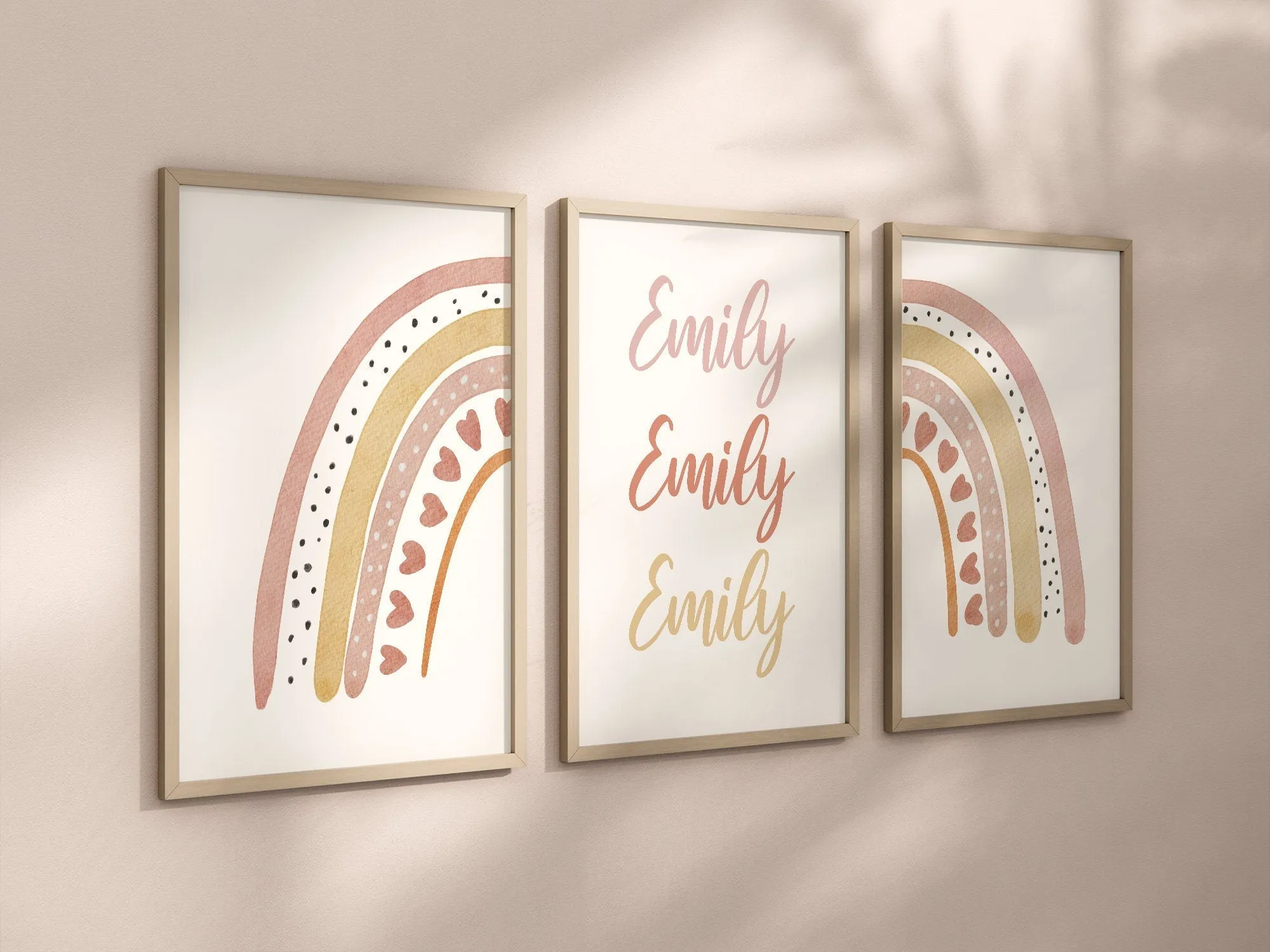 Custom Boho Rainbow Set of 3 Nursery Art Prints, Rainbow Nursery Wall Art, Personalized, Neutral Nursery Decor, Play Room, Girl Baby, 015