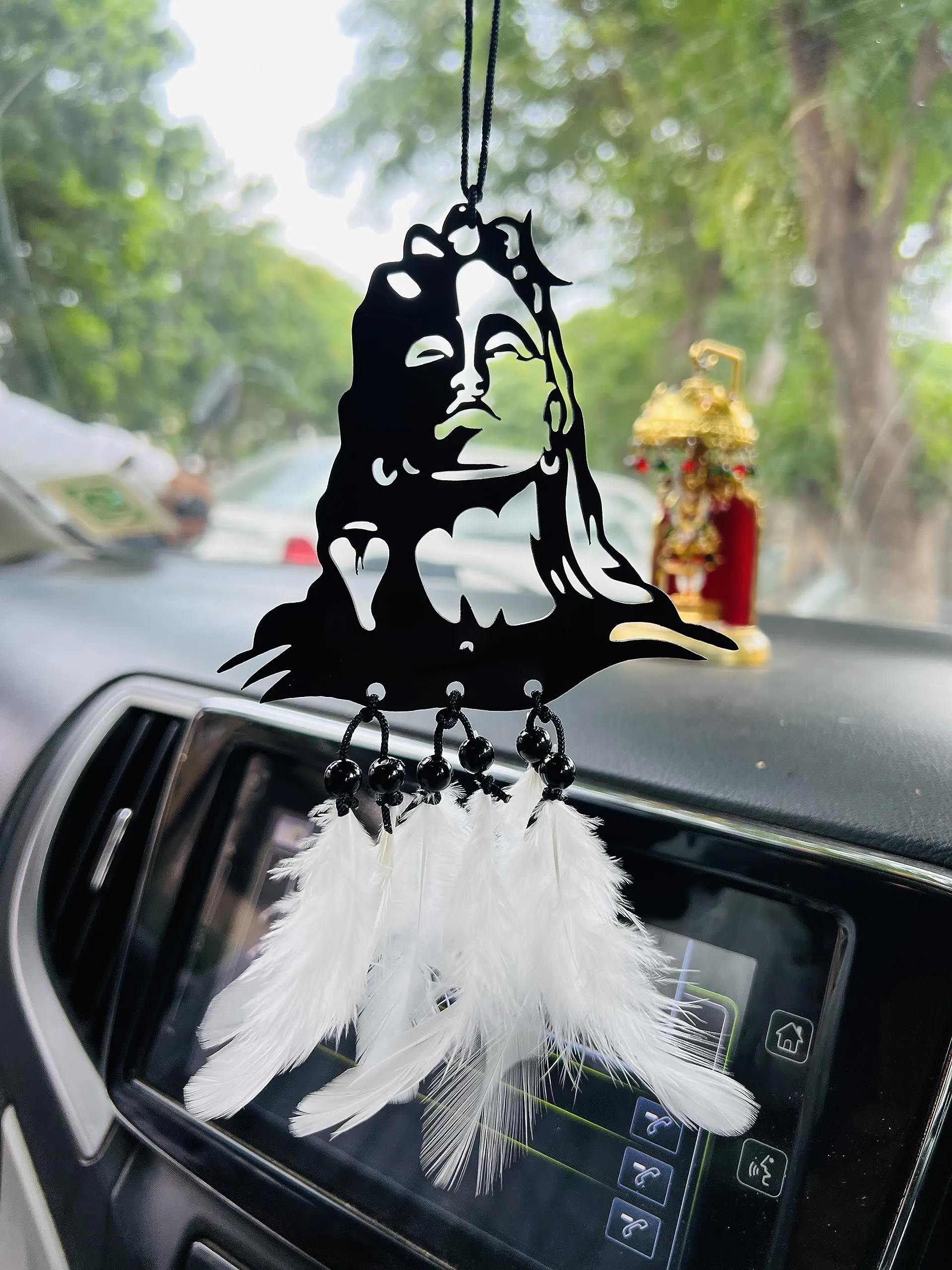 Dream Catcher God Ganesha for car Hanging Rear View Mirror Decor Accessories Good Vibes Car Hanging - Used as Home Gift Wall Meditation Room Temple Wind Chime Feather Car Hanging Ganpati (Mahadev)