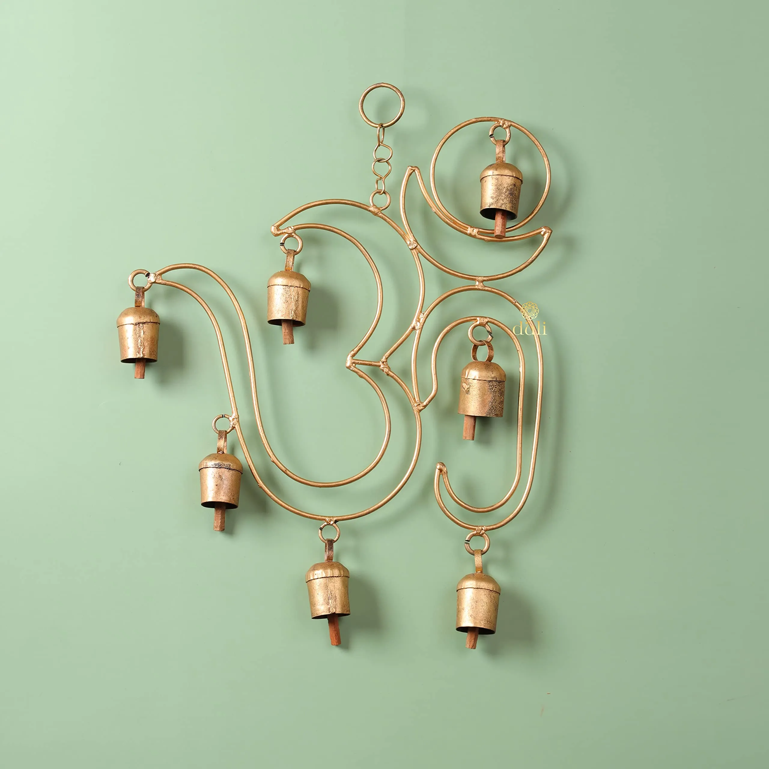 DULI Metal Windchime Wall Hanging, Feng Shui, Wall Art PositiveVibes, Rustic Wall Hangings, Diwali Decor, Home Decor Hanging Bells, Brings Peace & Positivity (MetalWallHanging: BigOM13x10)