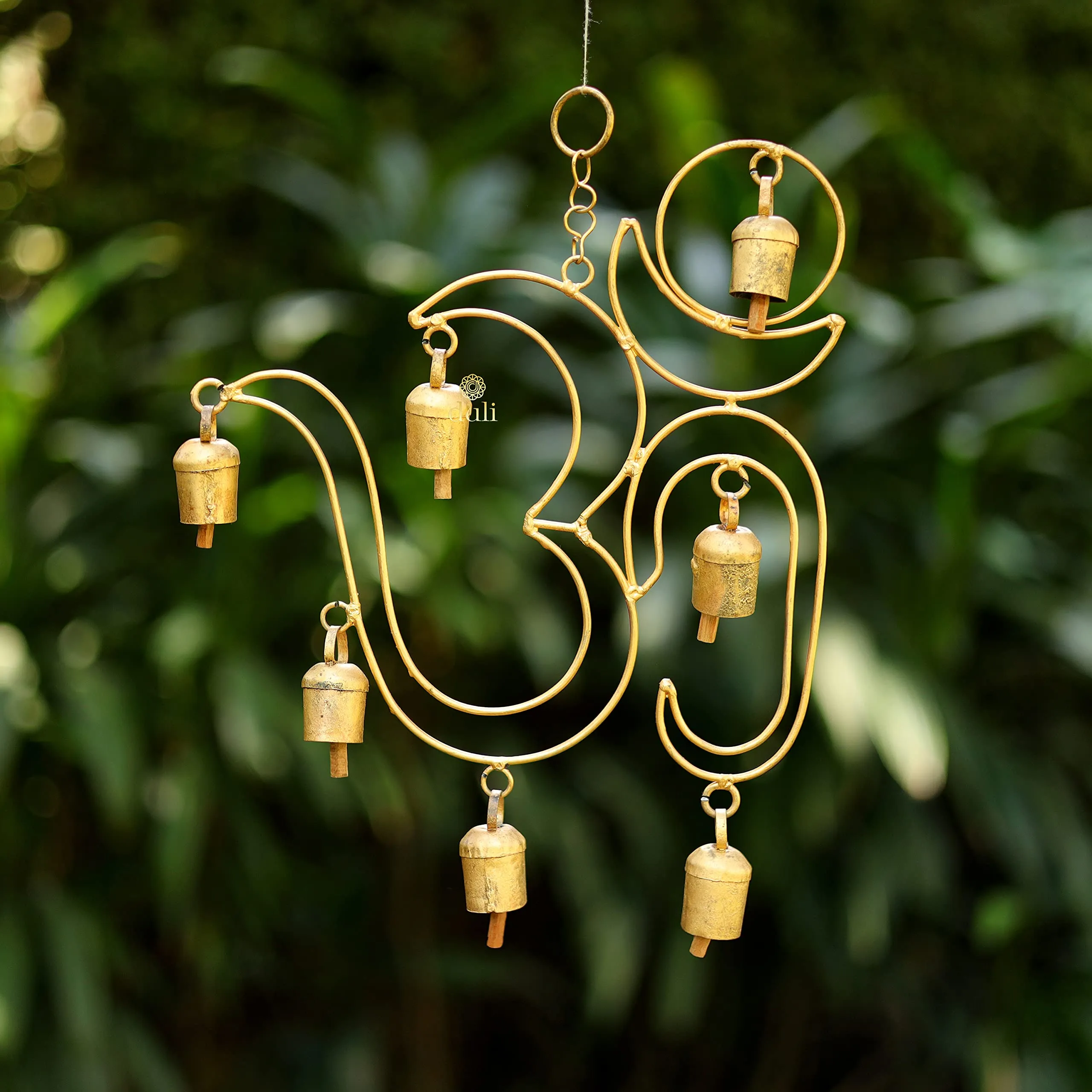 DULI Metal Windchime Wall Hanging, Feng Shui, Wall Art PositiveVibes, Rustic Wall Hangings, Diwali Decor, Home Decor Hanging Bells, Brings Peace & Positivity (MetalWallHanging: BigOM13x10)