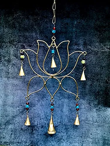 DULI Metal Windchime Wall Hanging, Feng Shui, Wall Art, Wall Decor, PositiveVibes, Rustic Wall Hangings, Wall Art, Diwali Decor, Diwali Decoration, Diwali Gifts (Lotus 20x10 Inches)